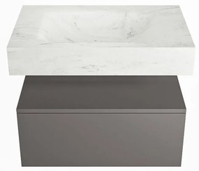 Mondiaz Alan DLux badmeubel 70cm dark grey 1 lade met wastafel opalo midden zonder kraangat