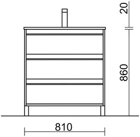 Muebles Resh badmeubel 80cm met 3 lades en wastafel wit mat