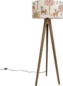 Vloerlamp hout met kap multicolor en dierenprint 50cm - Tripod Classic