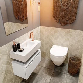 Mondiaz Andor toiletmeubel 60cm mat wit met witte wastafel rechts met kraangat