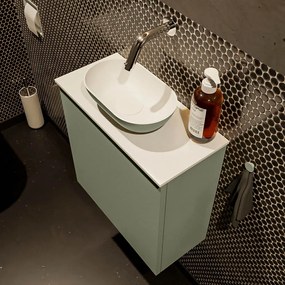 Mondiaz Fowy toiletmeubel 50cm army met legergroene waskom midden zonder kraangat