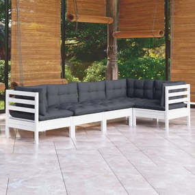 vidaXL 5-delige Loungeset met kussens grenenhout wit