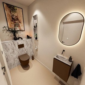 MONDIAZ TURE-DLUX 40cm toiletmeubel Rust. EDEN wastafel Glace positie links. Zonder kraangat. TUREDX40RUSL0GLA