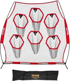 VEVOR Football Coach Werpnet Oefennet (274 x 106 x 243 cm) met 6 doelvakken en draagbare opbergtas en riemen, Werpdoeltraining voor de nauwkeurigheid van quarterback-passen, rood