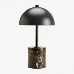 Draadloze Led-tafellamp Van Ijzer En Natuursteen Nicolas ↑35 Cm & Bruin Marmer Emperador - Sklum