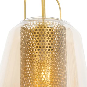 Art Deco hanglamp goud met amber glas 23 cm - Kevin Art Deco E27 rond Binnenverlichting Lamp