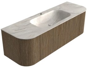 Mondiaz Kurve-dlux 140cm badmeubel ronding links/rechts dusk met 1 lade en 2 deuren en wastafel big small midden 1 kraangat ostra