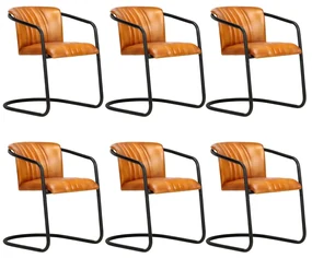 vidaXL Eetkamerstoelen 6 st echt leer tan