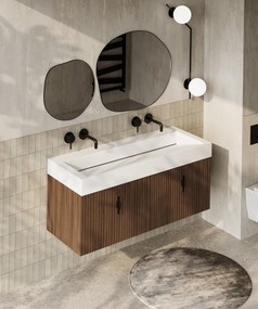 Muebles Calas badmeubel ribbelfront 120cm walnoot met solid surface wastafel zonder kraangaten