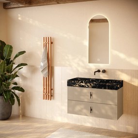 Muebles Murcia badmeubel ribbelfront 100cm macchiato met Portoro Gold wastafel zonder kraangat