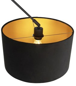 Hanglamp zwart met velours kap zwart met goud 35 cm - Blitz