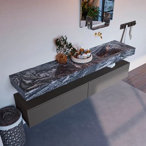 Mondiaz Alan DLux badmeubel 200cm dark grey 2 lades met wastafel lava rechts zonder kraangat