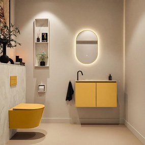 Mondiaz Ture DLux toiletmeubel 80cm ocher met wastafel ostra links met kraangat