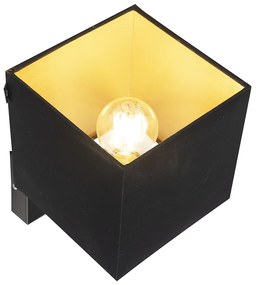 Wandlamp zwart met USB en vierkante zwarte kap - Combi 1