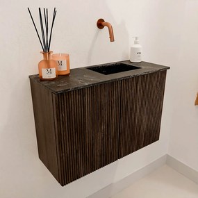 Mondiaz Joya DLux 60cm toiletmeubel walnut met wastafel faye rechts zonder kraangat lava