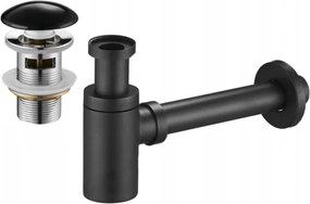 Mexen halve sifon wastafel rond met keramische klik-klak stop, met overloop, zwart - 7992050-75