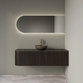 Gliss Design Alluro badmeubel ribbelfront met ronding links 140cm ebony en zwart leisteen toppaneel