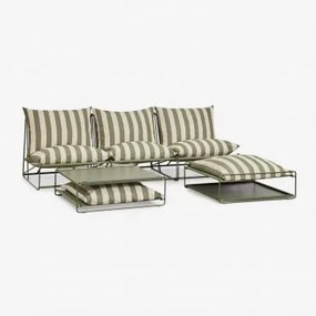 Amaro 3-delige Modulaire Loungeset Met Bijzettafel En Omvormbare Poef Tapiocabeige - Diep Olijfgroen - Sklum