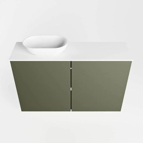 Mondiaz Fowy toiletmeubel 80cm army met witte waskom links zonder kraangat