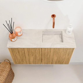 Mondiaz Joya DLux 70cm toiletmeubel oak met wastafel faye rechts zonder kraangat ostra
