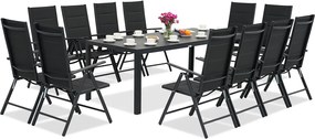 Aluminium polywood tuinmeubelen met grote Verona tafel voor 12 personen Garden Point zwart