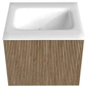 Mondiaz Kurve 50cm badmeubel dusk met 1 lade en wastafel grunne midden zonder kraangat