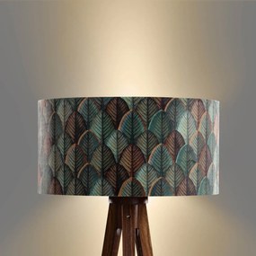 Vloerlamp walnoot hout met velours lampenkap blad dessin 50cm - Tripod Classic Klassiek / Antiek, Landelijk E27 rond Binnenverlichting Lamp