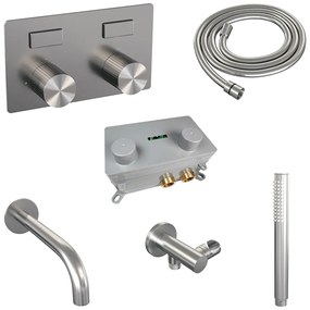 Brauer Stripe inbouw badkraan met drukknoppen en staafhanddouche RVS geborsteld PVD