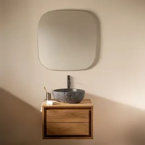 Jabari Teakhouten Badkamermeubelset Teakhout & Onregelmatige In Zwart Cement ↔︎40 Cm Fedro & Vierkant Led En Anticondens - Sklum
