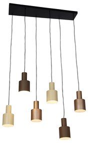 Hanglamp brons met taupe en beige 6-lichts - Ans