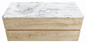 Mondiaz Vica DLux badmeubel 120cm washed oak 2 lades met wastafel glace links zonder kraangat