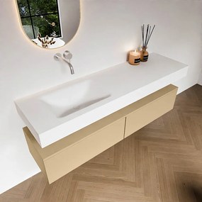 Zaro Alan badmeubel 160cm sand 2 lades met vrijhangende wastafel cloud links zonder kraangat talc