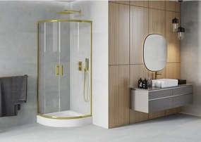 Mexen Rio douchecabine halfrond 80 x 80 cm, transparant, goud + douchebak, wit - 863-080-080-50-00-4710