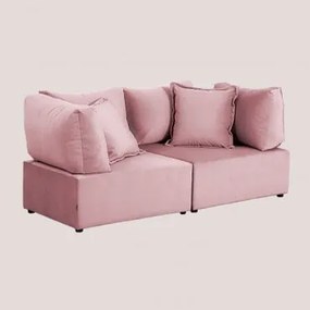 Modulaire 2-delige Bank Met 2 Hoekfauteuils In Fluweel Kata Rosé - Sklum