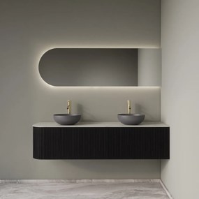 Gliss Design Alluro badmeubel ribbelfront met ronding links 160cm black en wit marmer toppaneel