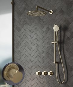 Saniclear Plus Curved inbouw regendouche met 20cm hoofddouche, muurarm en glijstang geborsteld messing - mat goud