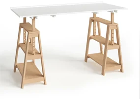 Bureau met schragen in massief dennenhout, Jimi