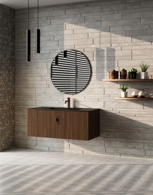 Muebles Raya badmeubel ribbelfront 100cm walnoot met zwarte wastafel met kraangat