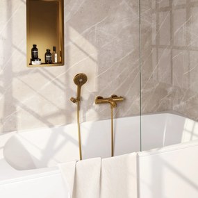 Brauer Stripe thermostatische badkraan met wandhouder en 3 standen handdouche messing geborsteld PVD