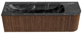 Mondiaz Kurve-dlux 145cm badmeubel ronding rechts walnut met 1 lade en deur en wastafel big large links zonder kraangat lava