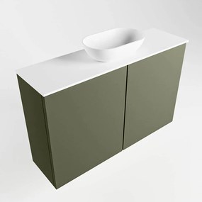 Mondiaz Fowy toiletmeubel 80cm army met witte waskom midden zonder kraangat