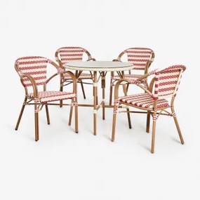 Ronde Tafelset Ø80 Cm Brielle Bistro En 4 Tuinstoelen Met Armleuningen In Synthetisch Riet En Aluminium Solange Bistro - Sklum