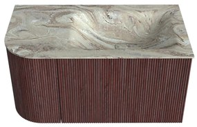 Mondiaz Kurve-dlux 85cm badmeubel ronding links ruby met 1 lade en deur en wastafel cloud rechts zonder kraangat glace