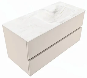 Mondiaz Vica DLux badmeubel 100cm linen 2 lades met wastafel ostra rechts zonder kraangat