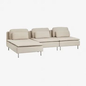Oriol 3-delige Chaise Longue Modulaire Bank Links Stof Crème Beige - Sklum