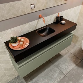 Mondiaz Andor toiletmeubel 120cm army met zwarte wastafel midden zonder kraangat