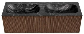 Mondiaz Kurve-dlux 140cm badmeubel walnut met 2 lades en wastafel stor small dubbel zonder kraangat lava
