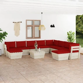 vidaXL 11-delige Loungeset met kussens pallet vurenhout