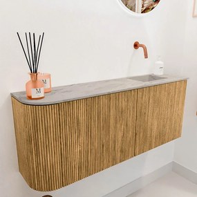 Mondiaz Joya DLux 100cm toiletmeubel ronding links oak met wastafel faye rechts zonder kraangat glace