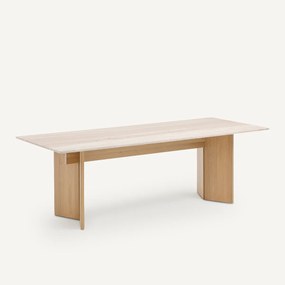 Travertijn tafel in massief eik, bleached, Mindo